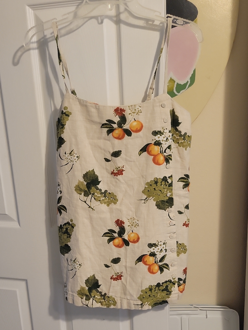 Abercrombie & Fitch SzSm Linen Strappy Lined Top with Orange Fruit, Leaf Print